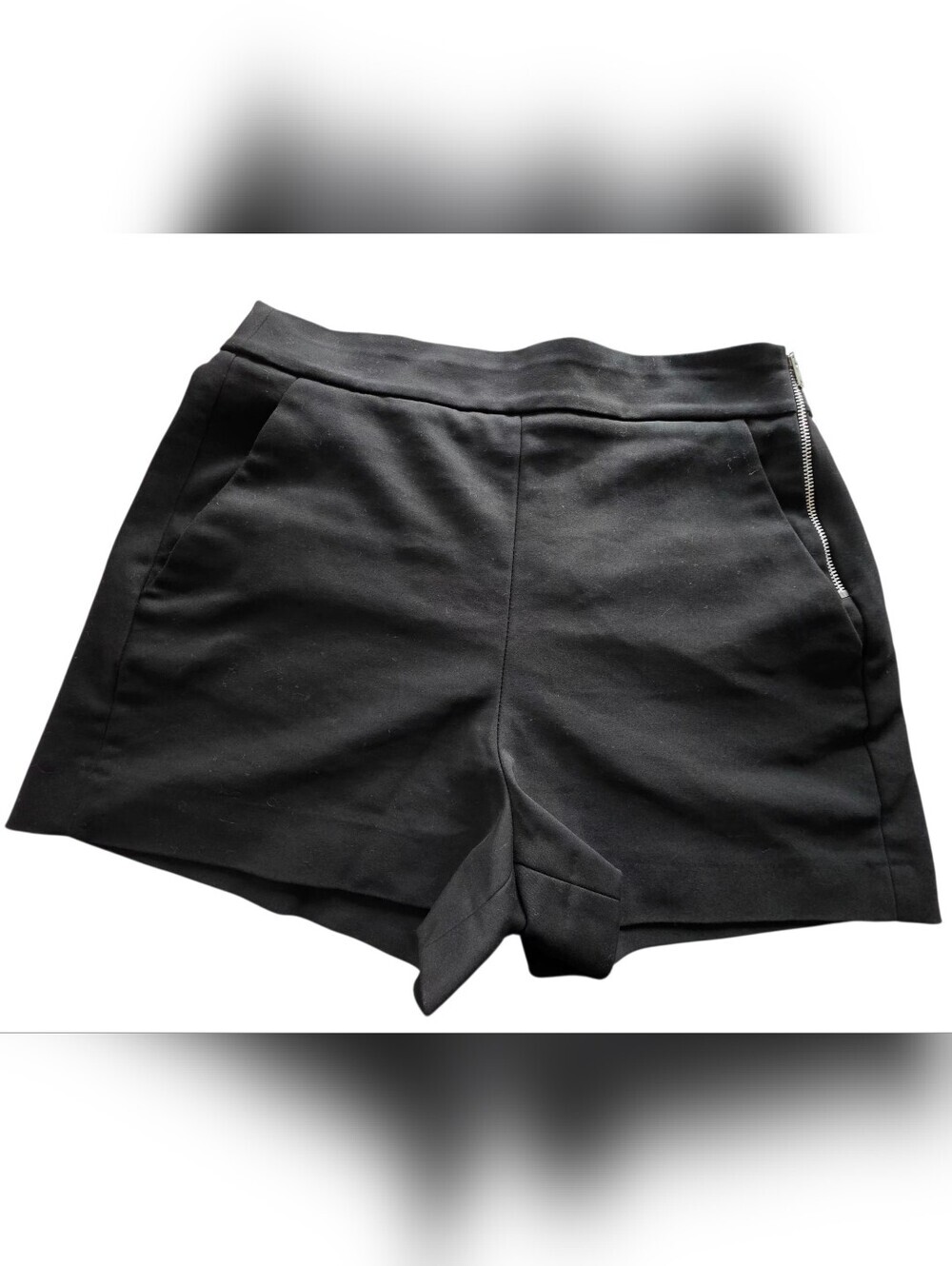 Zara Black High-Waist Tailored Shorts with Side Zip Size Small